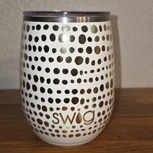 SWIG Life 14 oz Stemless Wine Cup White Glamazon Gold, Insulated Travel w/Lid